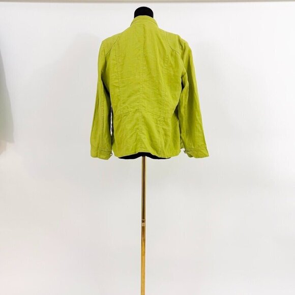 VINTAGE IZZAT BABA NEW YORK LINEN JACKET WITH ADJUSTABLE WAIST ZIPPER GREEN - Picture 3 of 14